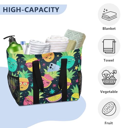 Nander Cute Cartoon Pineapple Foldable Tote Bag Waterproof Sandproof Women Beach Bag Handbag Gym Bag Travel Shopping Bag4