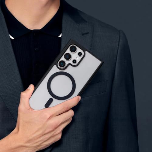 Image of REALCASE TPU+PC For Samsung Galaxy S25 Ultra Case | Compatible For Magsafe | Magnetic Transparent Back | Military Grade Shockproof Drop Protection Slim Bumper Cover Phone Case (Clear Black)