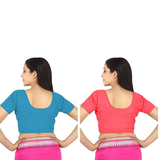 Image of Namita Women's Rubia Cotton Half Sleeve Blouse Combo (U-COT-COM-2-CYAN-BRINKPINK-36 Cyan, Brink Pink 36)