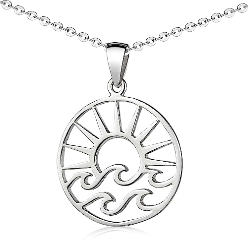 Pendentif rond en argent soleil et vagues MATERIA, une idée cadeau symbolique pour femme