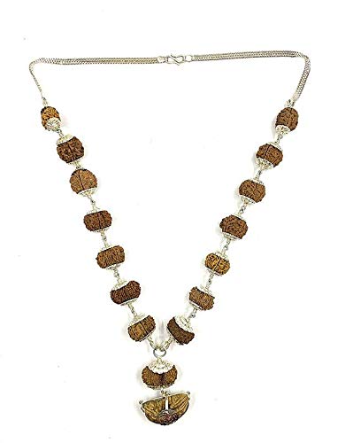 Retrend Design Sarva Siddha Mala Pure Silver Plated 1 to 14 Face Indonesia Rudraksha with Gouri Shanker & Ganesh