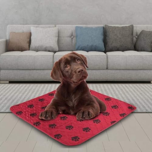 Image of Reusable Dog Pee Pads, Reusable Puppy Pads Washable Pee Pads for Dogs Waterproof Training Pads for Dogs, Dog Pee Pad Urine Mat for Pet Dogs Cats(80*90cm-Red)
