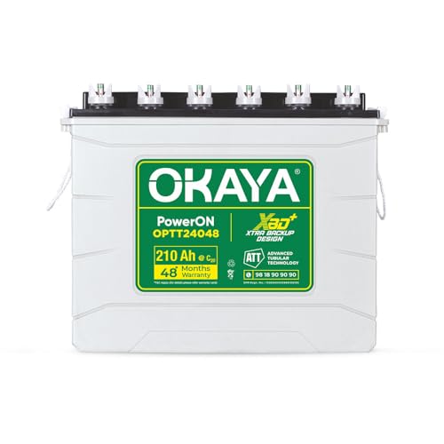 Image of OKAYA PowerON OPTT24048 210Ah Advanced Tall Tubular Battery for Home, Office & Shop | Robust Design | Certified Backup Hour (CBH) with XBD+ Technology | 48 Months Total Warranty