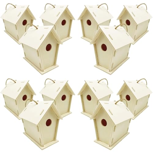 FBIRDY 12pcs DIY Wood Birdhouses Unfinished Wooden Bird House for Crafts and Arts Paint Unpainted...
