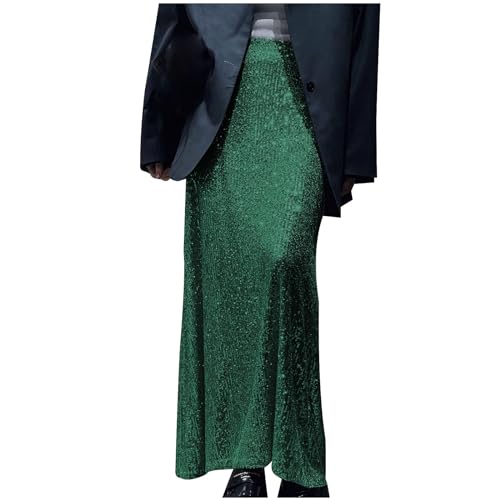 Women’s Sequin Midi Skirt Stretchy High Waist Long Skirt Sparkle Glitter Pencil Skirts Night Out Party Maxi Skirts