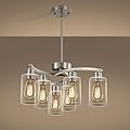 CNRATYE 6-Light Brushed Nickel Chandeliers for Dining Room Light Fixtures Over Table, Adjustable Height Hanging Industrial Pendant Lighting for Kitchen Island Bedroom, Clear Glass Shade