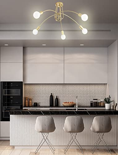 Modern Sputnik Chandelier Ceiling Light Fixture 5-Light Mid Century Gold Industrial Pendant Light Semi Flush Mount Lighting For Living Room Dining Room Bedroom Kitchen Entryway Bar Cafe #TOP5
