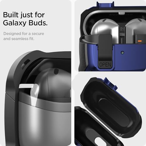 Image of Galaxy Buds 3 Pro /3 /3 FE Case Cover with Secure Lock Clip, Shockproof Samsung Galaxy Buds3 /3 Pro 2024 /3 FE 2025 Protective Hard Cover Shell with Carabiner&Cleaner kit for Men Womenn, Black /Blue