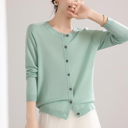 Image of Women's 100% Merino Wool Crew Neck Cardigan Sweater Top Long Sleeve Button Down 2025