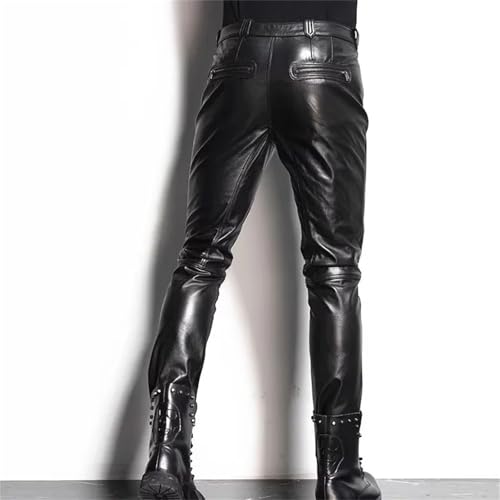 Men's Pu Leather Pants Slim Fit Biker Trousers Black High Waist Motorcycle Streetwear Fashion Designer Style Pants3