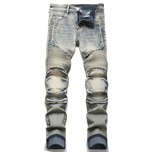 Men's Distressed Ripped Slim Fit Denim Jeans Pants