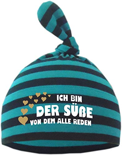 KLEINER FRATZ Baby Zipfel Mütze gestreift (Farbe petrol-aqua) (Gr. 1 (0-74) Ich bin der Suesse von dem alle reden Cover