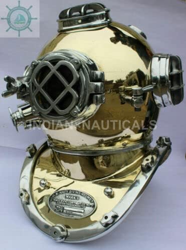 Miniatura 3 de KY Industries - Casco de buceo Morse Us azul marino de aluminio y latón Mark V de estilo vintage