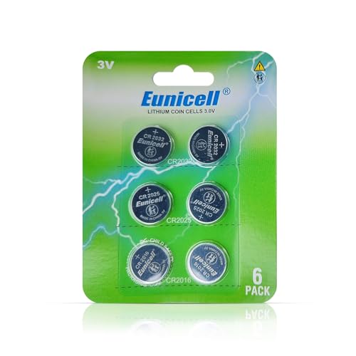 Pack of 6 - Mixed Eunicell 3V Lithium Coin Cell Button Batteries CR2016 CR2025 CR2032 For Apple Airtags, Key Fobs, Home Devices, Fitness and Medical Accessories