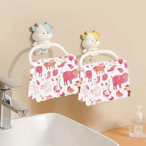 FRODOTGV Lot de 6 chiffons de nettoyage de table, motif animaux de la ferme aquarelle, serviette à main en coton pour salle de bain, vaisselle, 27,9 x 27,9 cm – vue 6