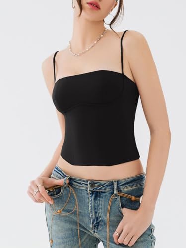 REORIA Womens Square Neck Adjustable Straps Backless Y2K Going Out Corset Crop Tops3