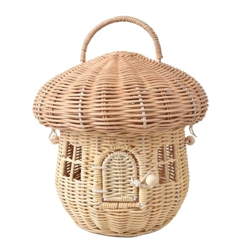 DRMEE Cesto Portaoggetti per Uova Cestini Portatili A Forma di Fungo Fatti A Mano per Uova, Cesto di Coniglietto in Vimini con Manico con Coperchio Decorativo da Cucina