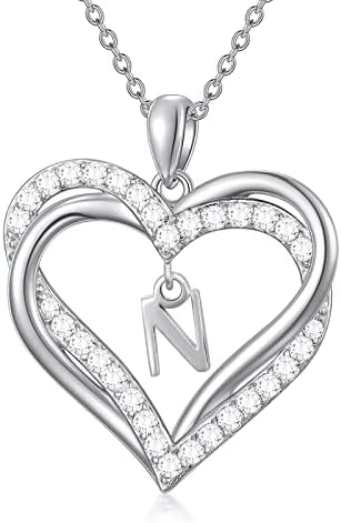 Initial Necklace for Women Double Heart Letter Necklace Sterling Silver Alphabet A-Z Initial Letter pendant Name Jewelry Gifts for Women Mom Girlfriend Daughter Birthday Gift Mothers Day Gift