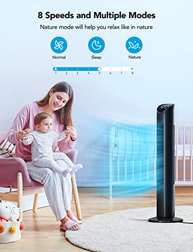 Govee Smart Tower Fan For Bedroom With Hygrometer Thermometer H5177, Wifi Oscillating Fan With Auto Mode, App Control, Room Fan With 8 Speeds 3 Modes, 24H Timer, Works With Alexa For Home Office #TOP2