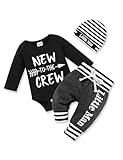 KISSB Baby Boy Clothes 0-3 Months Newborn Boy Outfits New The Crew Letter Print Romper Pants+Hat 3PCS Kid Fall Winter Baby Boy Outfits Set Black
