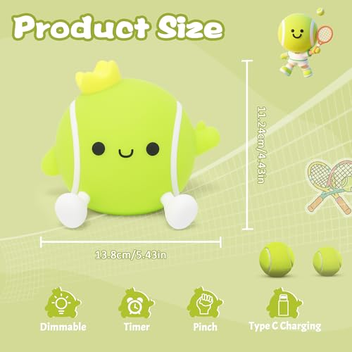 CoolGift Mart Tennis Geschenke, USB wiederaufladbar, niedlicher Tennisball Silikon Nachtlicht, Touch Control & Timer, geeignet für Stillen Lesen Arbeiten Schlafen für Kinder Erwachsene Tennisliebhaber