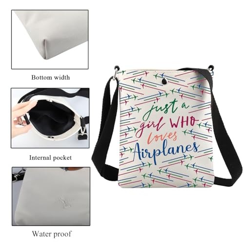 Airplane Lover Gifts Just a Girl Who Loves Airplanes Crossbody Bag Aviation Pilot Gifts for Girls Airplanes Print Canvas Bag3