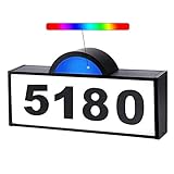 CINOTON House Numbers Solar Powered, Address Numbers Signs RGB LED Illuminated Outdoor IP65 Waterproof, Solar House Numbers Plaque Lighted for Outside Home Yard Garden Street Mail Box Aluminum