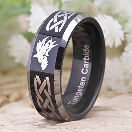 CLOUD DANCER FREE Custom Engraving Wolf Head & Royal Triforce Cosplay Ring - 8mm Width Silver/Blue/Black Tungsten Carbide Wedding Band2