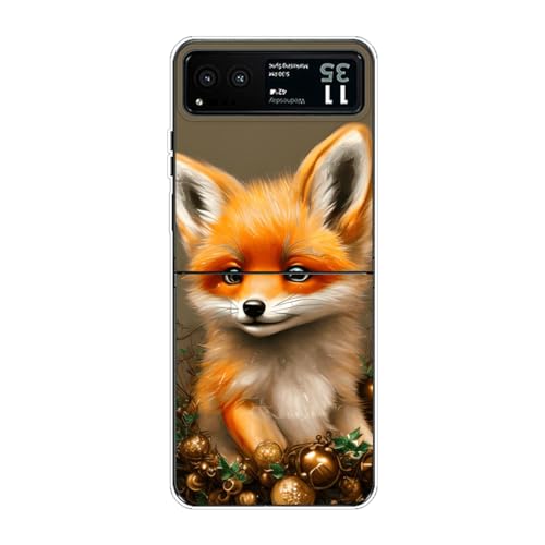 Sunrive Funda Compatible con Motorola RAZR 40/RAZR 2023,PC Slim Fit Transparente Carcasa Case Bumper de Impactos y Anti-Arañazos Espalda Patrones Cover(Zorro Rojo, Fox)