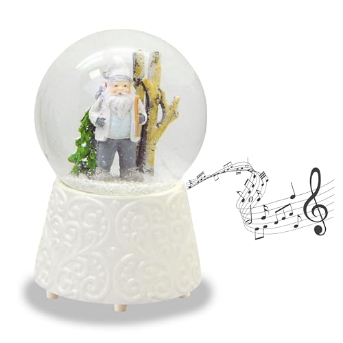 Schneekugel Weihnachten mit Musik | Weihnachtswichtel grau weiß |...
