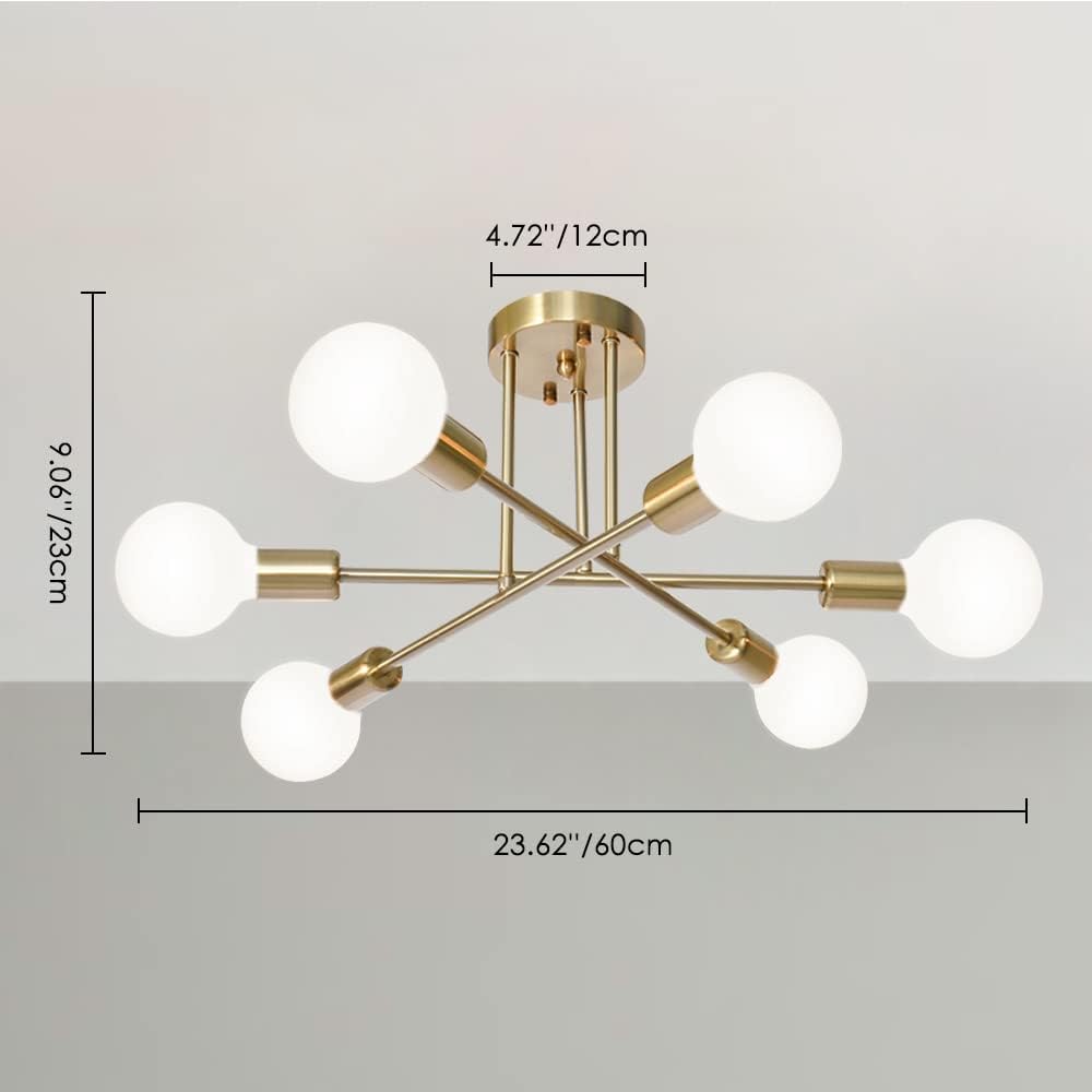 Y'INSP 6-Light Modern Sputnik Chandelier, Flush Mount Ceiling Light Fixture for Bedroom, Living Room, Dining Room, Kitchen, Office, Hallway, Foyer (Bronze)