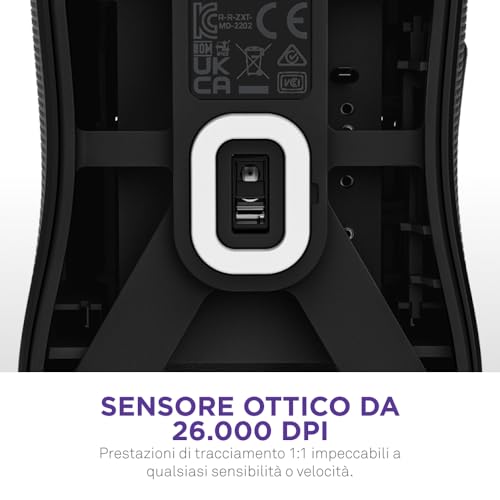 Lift 2 Symm | Mouse gaming con cavo simmetrico leggero | Design leggero 58 g | Polling rate 8K | Switch ottici | Sensore ottico 26K DPI | Piedini 100% PTFE | Nero - Mouse gaming - Immagine 5