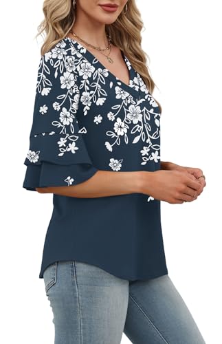 Image of OFEEFAN Spring Tops for Women Boho Shirts Fashion Clothing Cute 3 /4 Length Sleeve Blouses Dressy Casual Summer Outfits