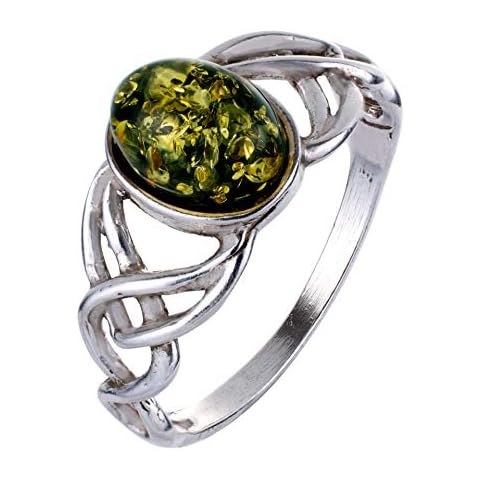 HolidayGiftShops Sterling Silver and Baltic Green Amber Adult Ring Celtic Knots- Size 9 Cover