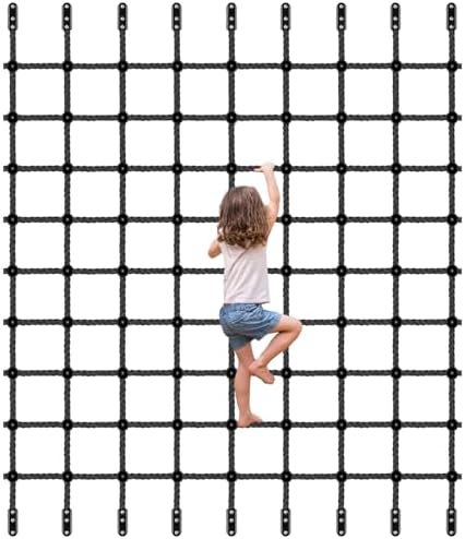 BeneLabel Kletternetz Kinder 200x200cm Spielturm Kletterleiter Netz/Schwarz | Klettergerüst Kletterwand,Hangelparcour Kletterparcour Hindernisparcour,Φ15mm Seil,Zuschneidbar,Festse