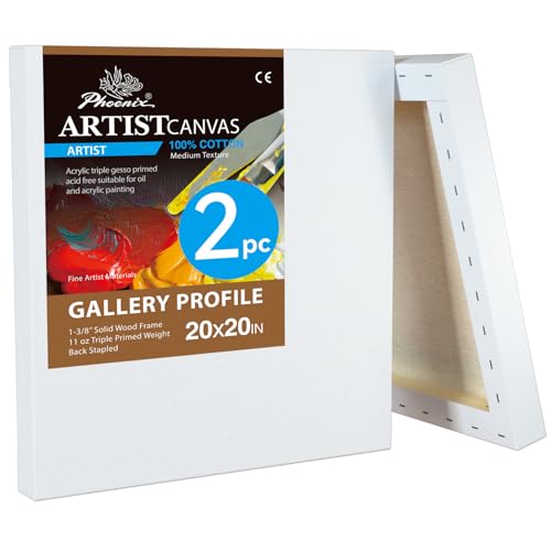 PHOENIX 20x20 Inch 2 Pack Large Square Gallery Canvas 1.5 in Thick