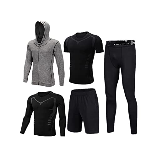 JXRYFMCY Sportbekleidung für Männer 5 stücke Sport Herren Laufgarnset, Langarm Schnell Trockenlauf Fitness Kleidung Kompressionsset (Color : Multi-colored, Größe : M) Cover