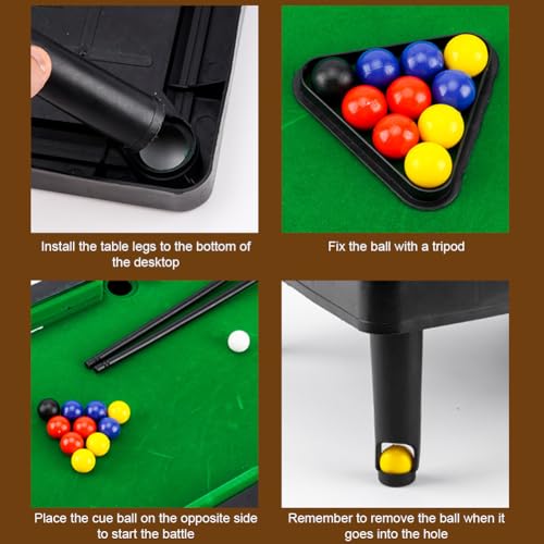 DKIIL NOIYB Mini Billardtisch-Set, Tischbillard Kinder & Erwachsene, Billard Zubehör, Mini Spiele für Kinder, Tragbarer Billardtisch Klein, Billard Zubehörmit 11 Bällen, 2 Queues und 1 Dreieck – Bild 6