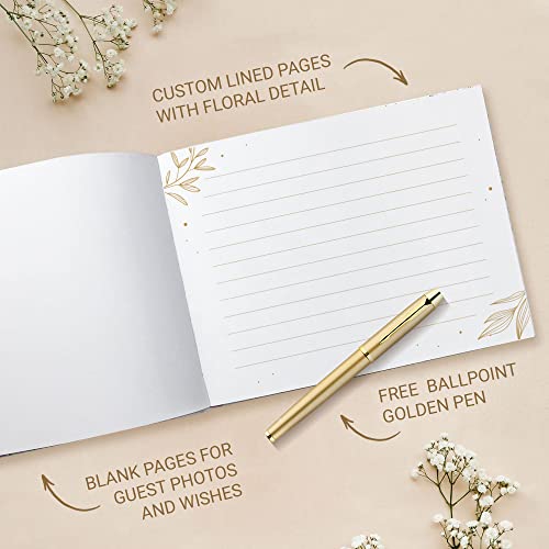 Gold Floral Wedding Guest Book, Wedding Guestbook With Pen, Guest Book Wedding Gold Hot Foil Stamping, Bridal Shower Guest Book Gold Paper Edge, Wedding Guestbook Alternative, Guestbook Wedding #TOP4