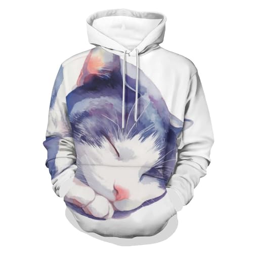 Sweat à capuche chat gris blanc pour homme et femme taille S