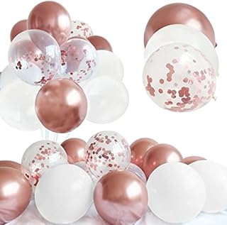 Rose Gold Confetti Balloons 25 Pack 12 inch White and Metallic Rose Gold Balloons Set for Weddings Graduation Party Anniversaries Baby Showers and Birthday Party Decorations