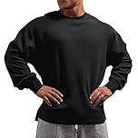 Men's Basic Long Sleeve Waffle Sweatshirt Loose Fit Workout Pullover Crewneck Shirt Black XL