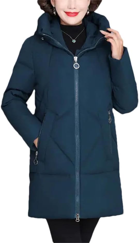 Haitpant Women Hooded Thick Down Jacket Female Middle Aged Mother Cotton Winter Coat Grandmother Wear Long Parka