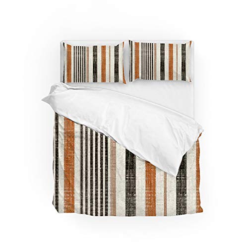 Housse de couette anti-plis beige et marron : parure de lit 3 pièces Queen Size facile à laver