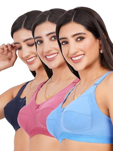 Image of Women Non Padded Bra in B & C Cup - Made of Pure Cotton Full Coverage Non Wired Soft Cup for T-Shirt Saree Dress Sports Garment for Daily Use Everyday