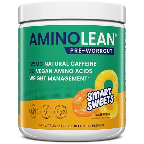 Image of RSP NUTRITION AminoLean x SmartSweets Pre Workout Powder, Amino Energy with Vegan BCAA Amino Acids & Natural Caffeine, Preworkout Boost for Men & Women, Peach Rings