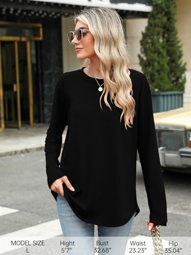 Image of Elesomo Womens Shirts Casual Crew Neck Short /Long Sleeve Tunic Tops Tees