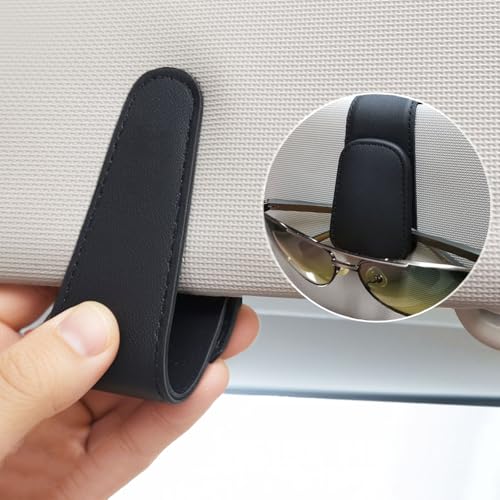 Sunglass Holder for Car Visor - 2 Pack Magnetic Car Glasses Holder Clip, Leather Eyeglass Holder for Car, Universal Vehicle Sunglasses Hanger Eyeglasses Mount, Black - Image 6