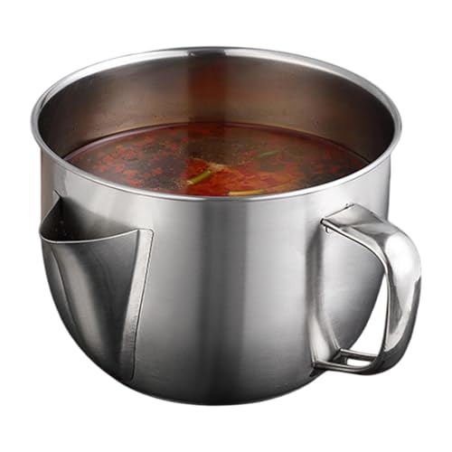 Olla separadora de aceite, colador de grasa de acero inoxidable de 1,2 L, separador de grasa para cocinar, recipiente de filtro de aceite de cocina, lata de almacenamiento de grasa para freír aceite