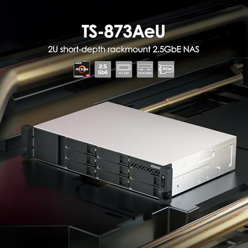 Image of QNAP TS-873AeU-4G-US 8 Bay High-Speed Short Depth Rackmount Rackmount Dual-2.5GbE NAS AMD Ryzen CPU, 4GB DDR4 Memory and 2.5GbE (2.5G /1G /100M) Network Connectivity (Diskless)
